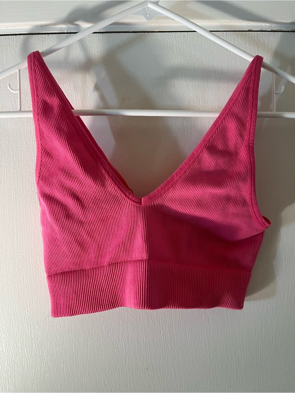 Garage Ribbed V-Neck Bralette - Hot Pink
